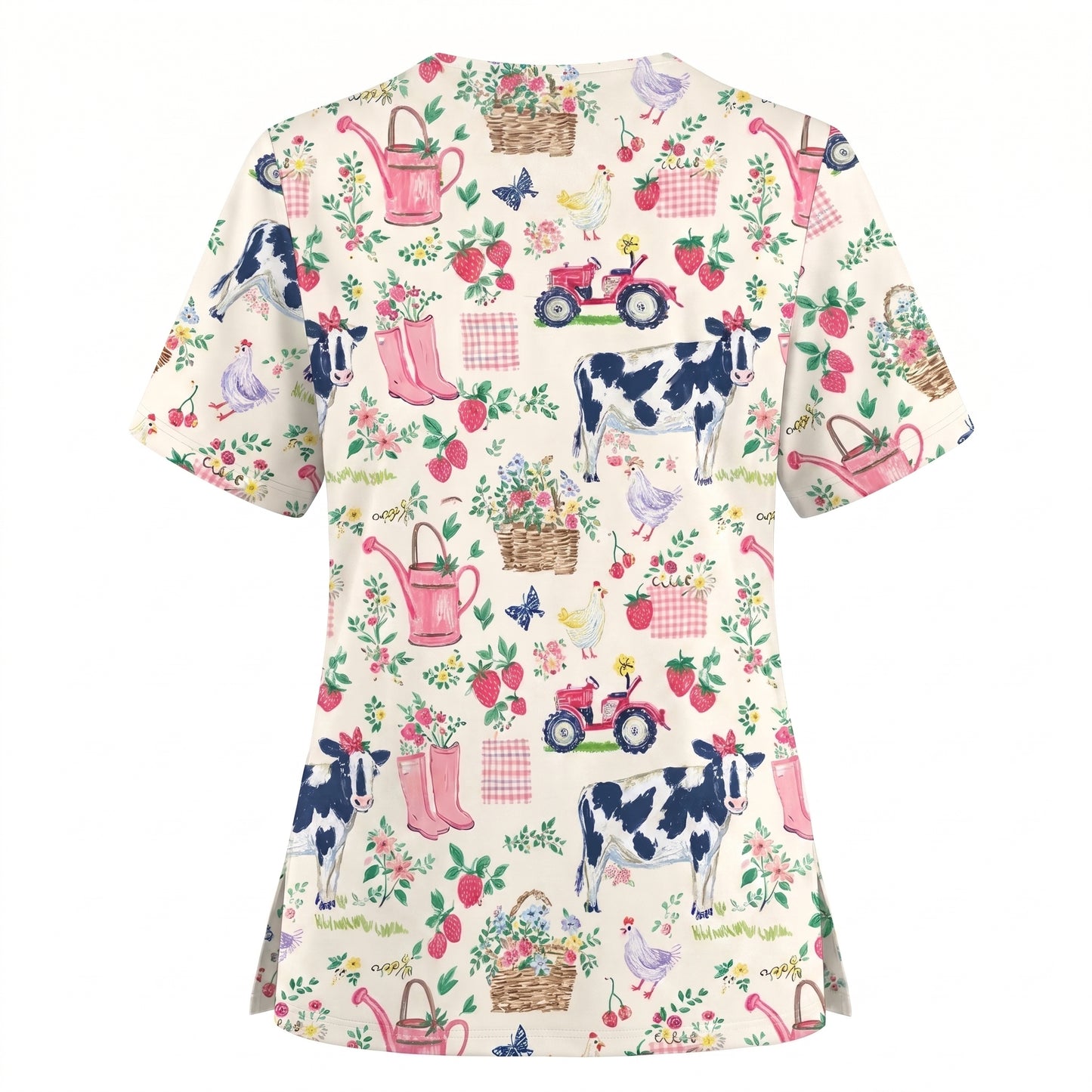 Farm Fresh Scrub Top for Women, Vintage Farm Animals Nursing Uniform, Breathable Medical Scrub Shirt
