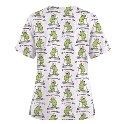 Funny Nurse Scrub Top, Off To Prevent Falls Nursing Shirt, Breathable Fabrics Nursing Uniform