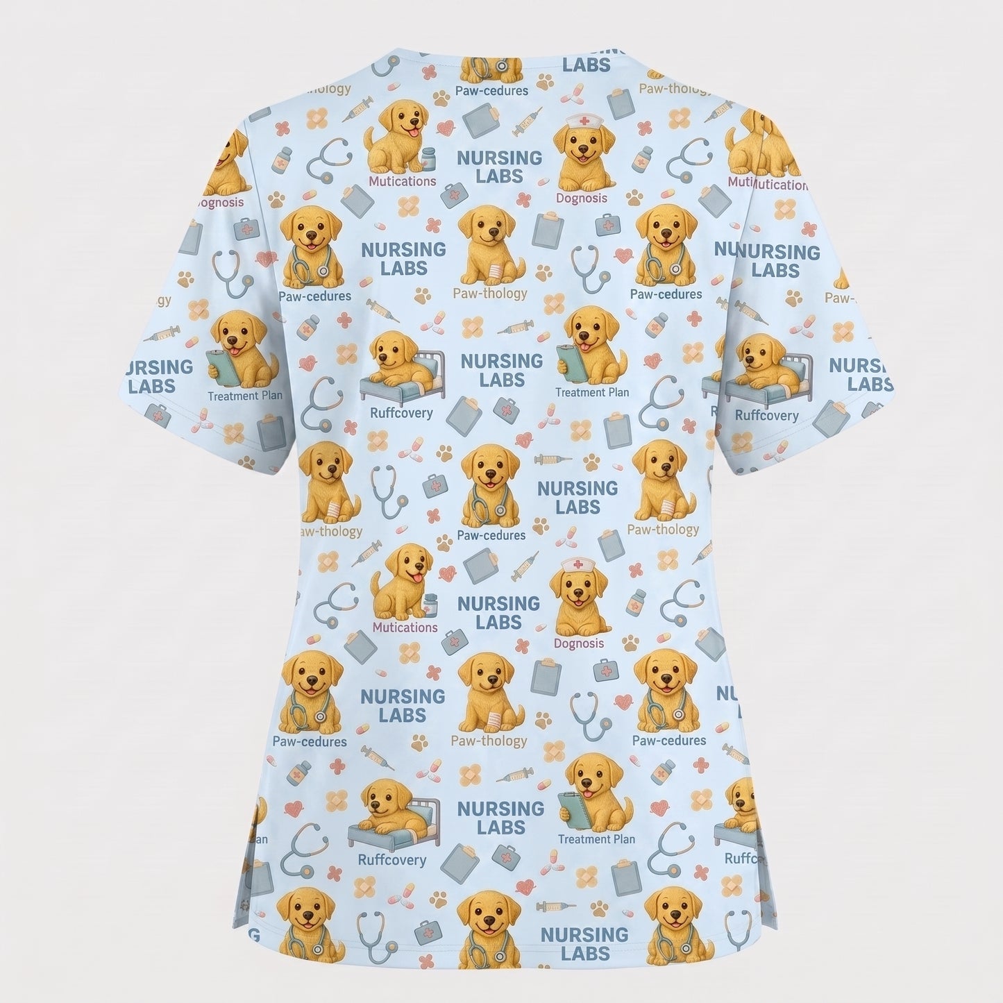 Labrador Nursing Scrub Top, Cute Dog Pattern Nurse Uniform, Comfortable Scrubs For Nurses