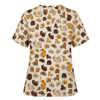 Funny Labrador Pattern Scrub Top, Lab Retriever Dog Nursing Scrub for Women, Breathable Veterinary Medical Uniform