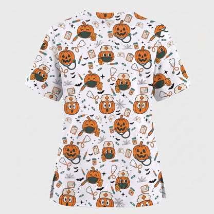 Halloween Nurse Scrub Top, Cute Holiday Scrub for Nurse, Spooky Halloween Gift for CNA RN LPN