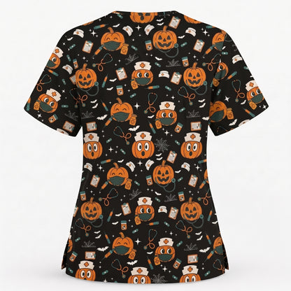 Halloween Nurse Scrub Top, Cute Holiday Scrub for Nurse, Spooky Halloween Gift for CNA RN LPN