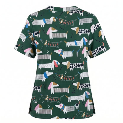 Dachshund Scrub Top for Women, Cute Wiener Dog Nursing Uniform, Funny Doxie Nurse Scrub Shirt, Gift for Healthcare Professionals RN LPN CNA Vet Tech