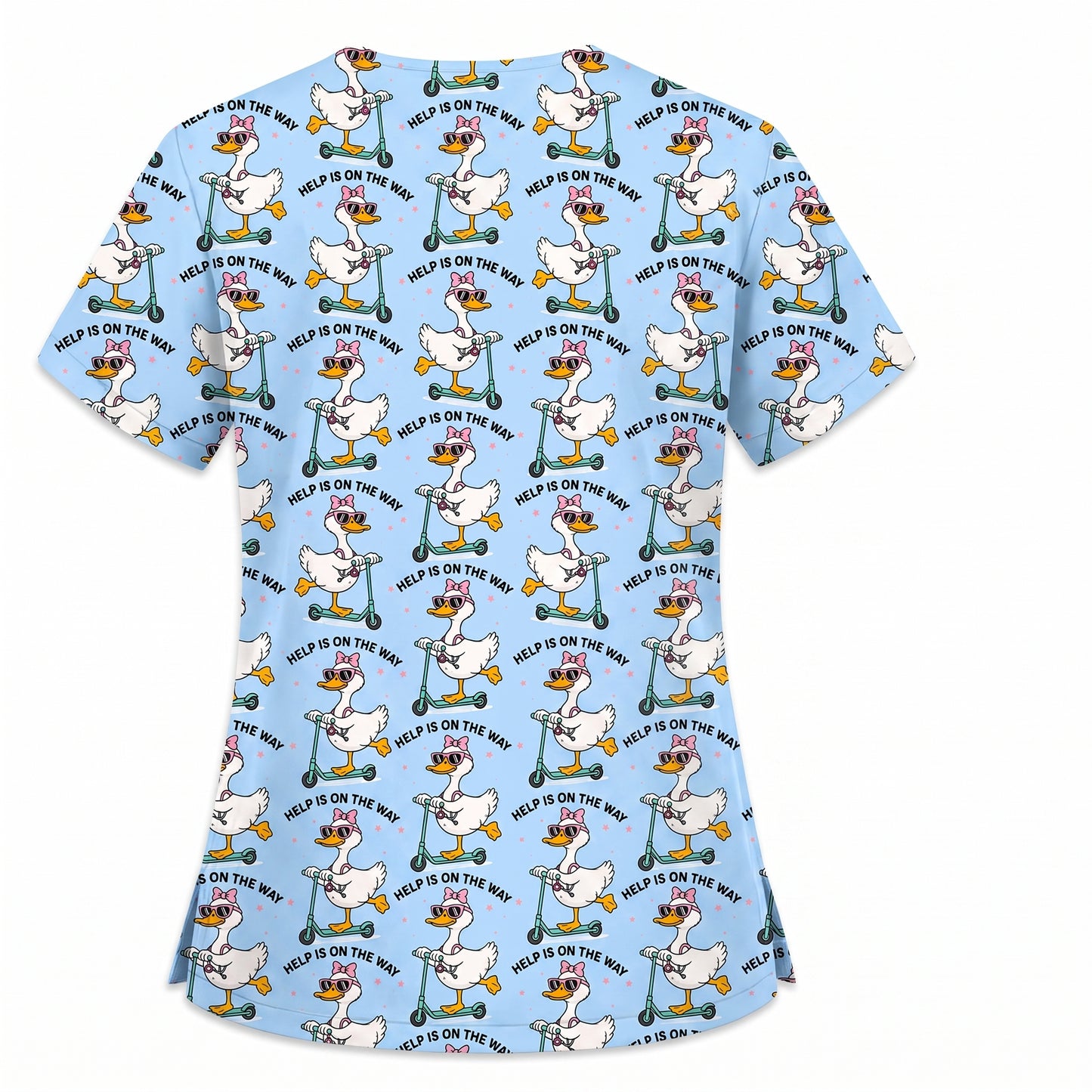 Help Is On The Way Nurse Goose Scrub Top, Funny Duck on Scooter Nursing Scrub Shirt, RN CNA LPN Veterinary Technicians Gift