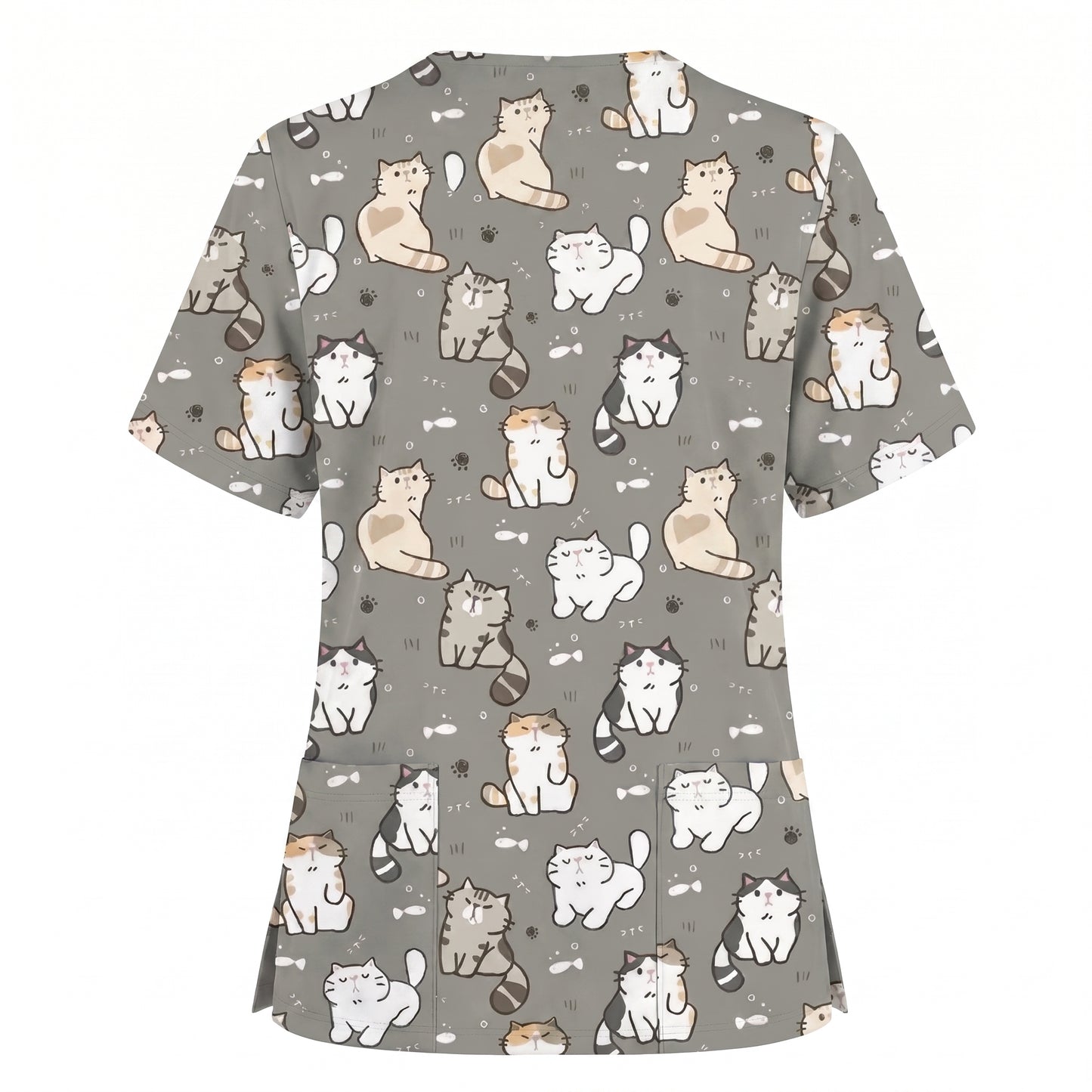 Funny Cat Scrub Set, Cute Cat Pattern Scrub For Nursing, Breathable Med Uniform