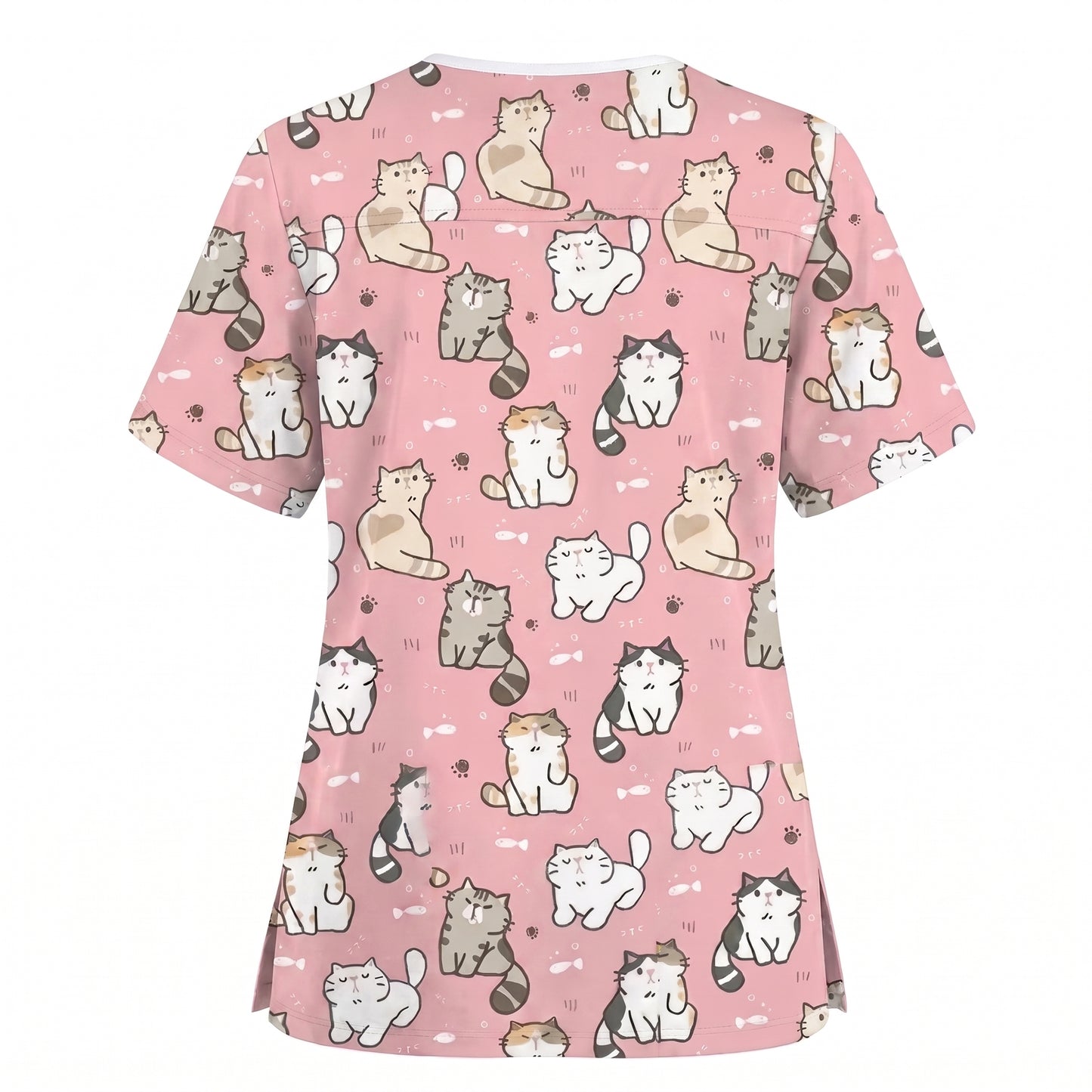Funny Cat Scrub Set, Cute Cat Pattern Scrub For Nursing, Breathable Med Uniform
