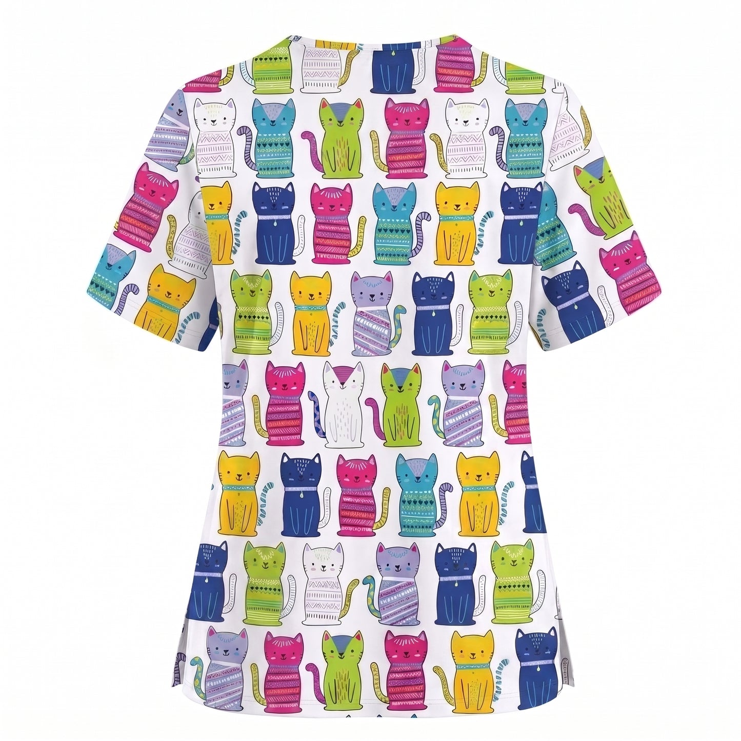 Funny Cat Scrub Top for Women, Cute Rainbow Cats Nursing Uniform, Gift for RN LPN CNA Veterinary Healthcare Professionals