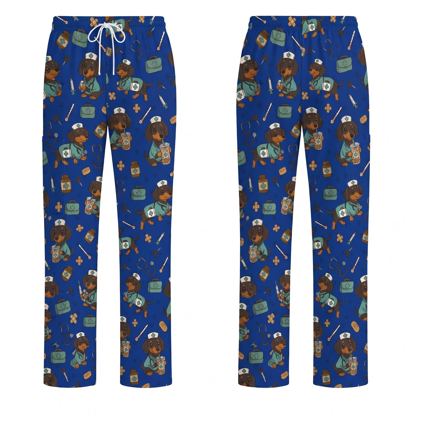 Funny Dachshund Pattern Medical Shirt Nursing, Cute Wiener Dog Nurse Scrub Top, Breathable Med Uniform, RN CNA Doctor Scrubs