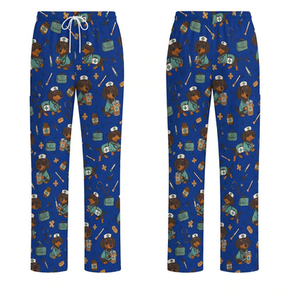 Funny Dachshund Pattern Medical Shirt Nursing, Cute Wiener Dog Nurse Scrub Top, Breathable Med Uniform, RN CNA Doctor Scrubs
