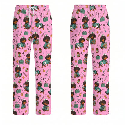 Funny Dachshund Pattern Medical Shirt Nursing, Cute Wiener Dog Nurse Scrub Top, Breathable Med Uniform, RN CNA Doctor Scrubs