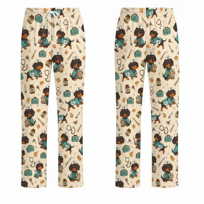 Funny Dachshund Pattern Medical Shirt Nursing, Cute Wiener Dog Nurse Scrub Top, Breathable Med Uniform, RN CNA Doctor Scrubs