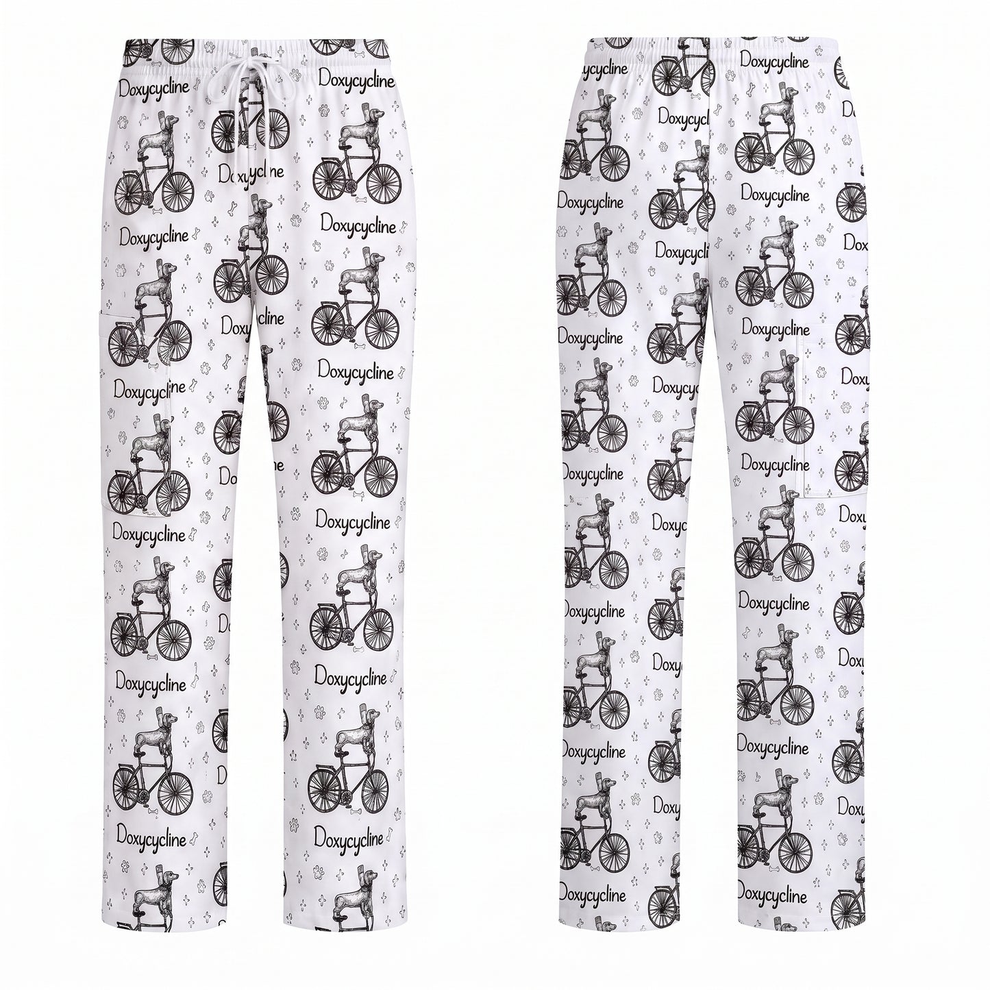 Funny Doxycycline Dog Bicycle Print Scrub Top, Comfortable Scrubs For Nurses, Dog Lover Nurse Shirt Medical Uniform RN LPN CNA Gift