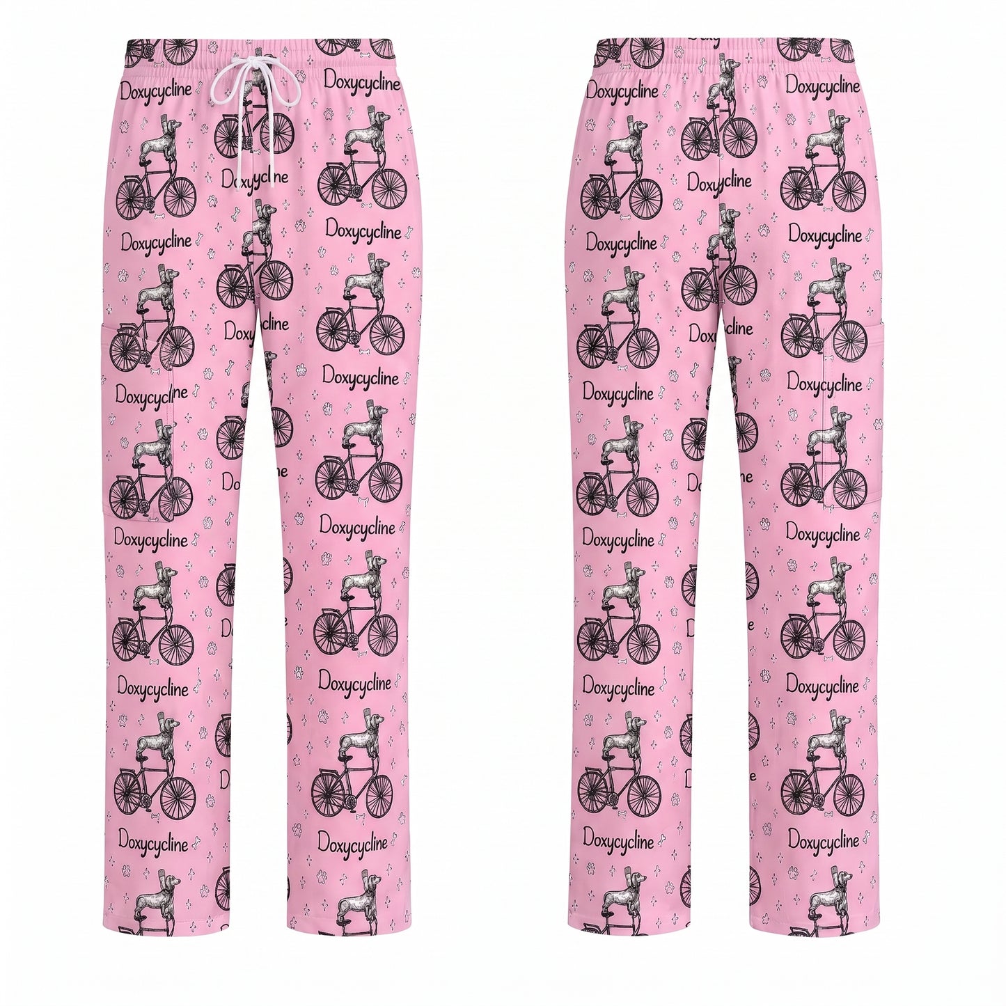 Funny Doxycycline Dog Bicycle Print Scrub Top, Comfortable Scrubs For Nurses, Dog Lover Nurse Shirt Medical Uniform RN LPN CNA Gift