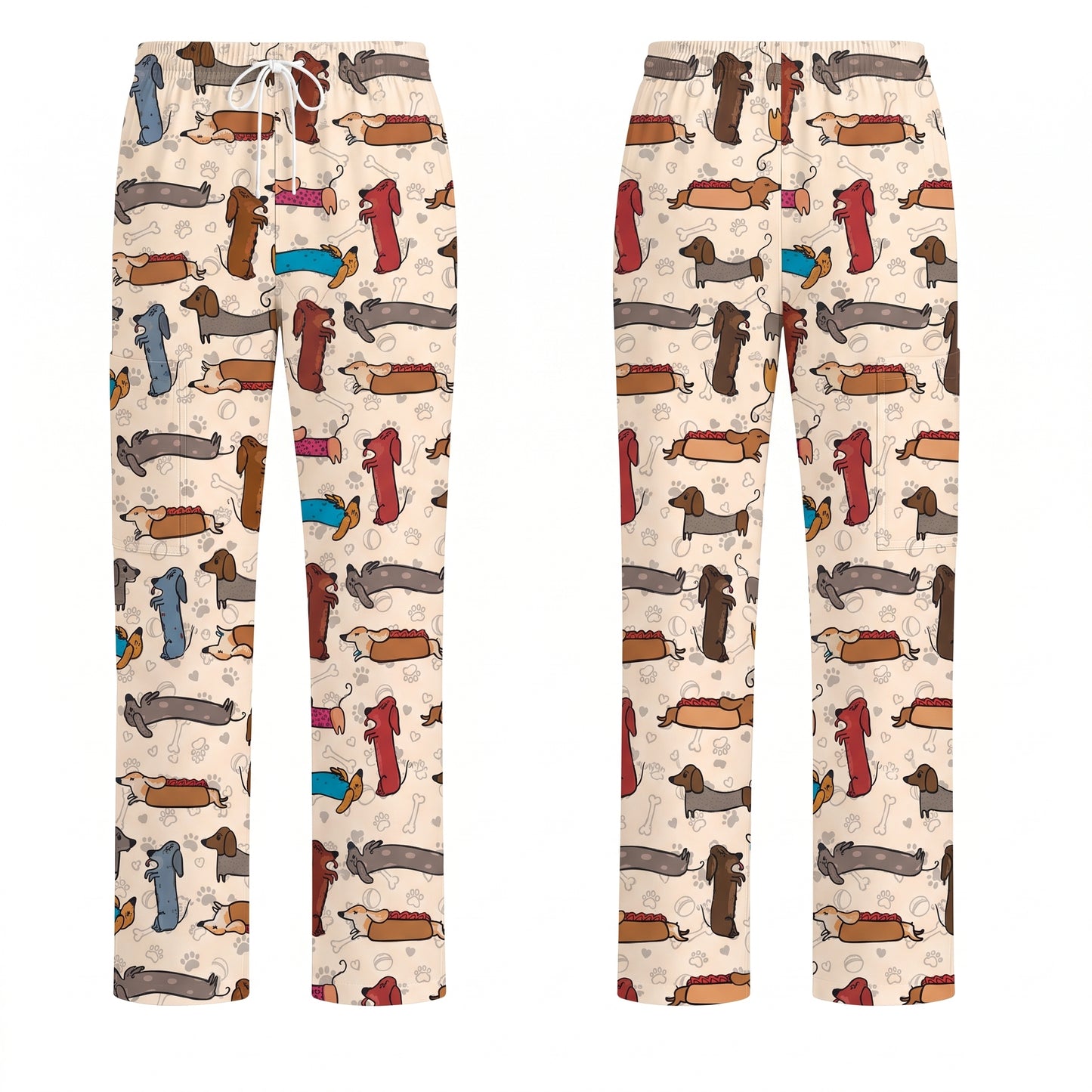 Cute Dachshund Scrub Top for Nurses, Funny Wiener Dog Print Medical Uniform Shirt, Sausage Dog Pattern Veterinary Workwear