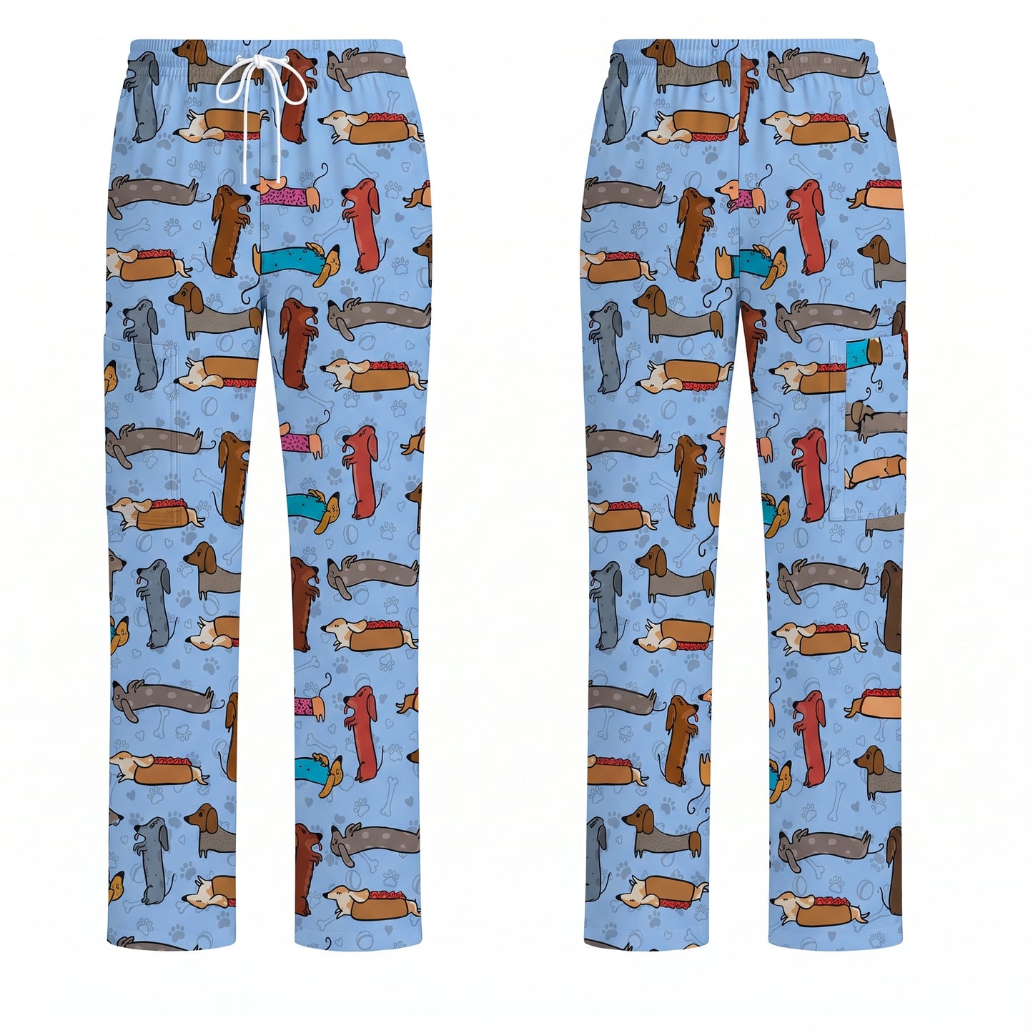 Cute Dachshund Scrub Top for Nurses, Funny Wiener Dog Print Medical Uniform Shirt, Sausage Dog Pattern Veterinary Workwear