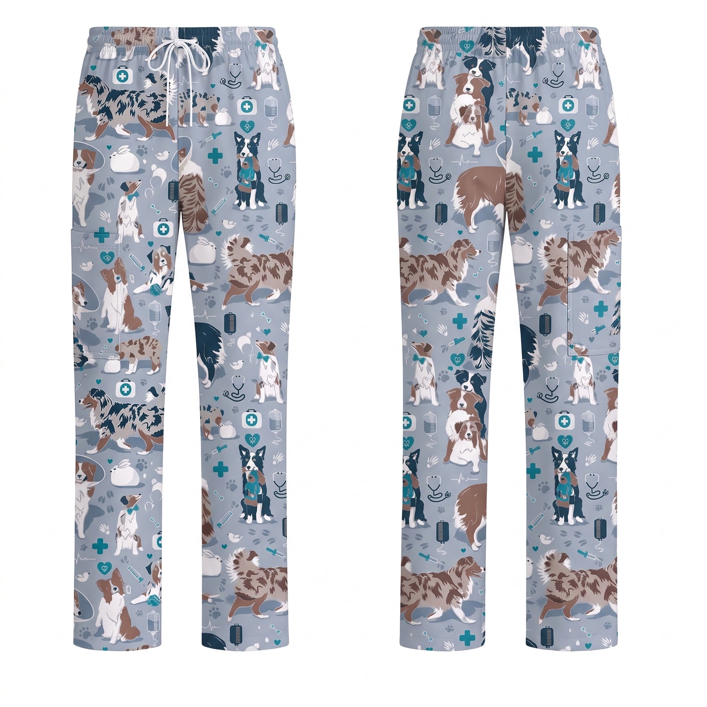 Cute Dog Pattern Veterinary Scrub Top, Breathable Fabrics Nursing Uniform, Gift For Nursing