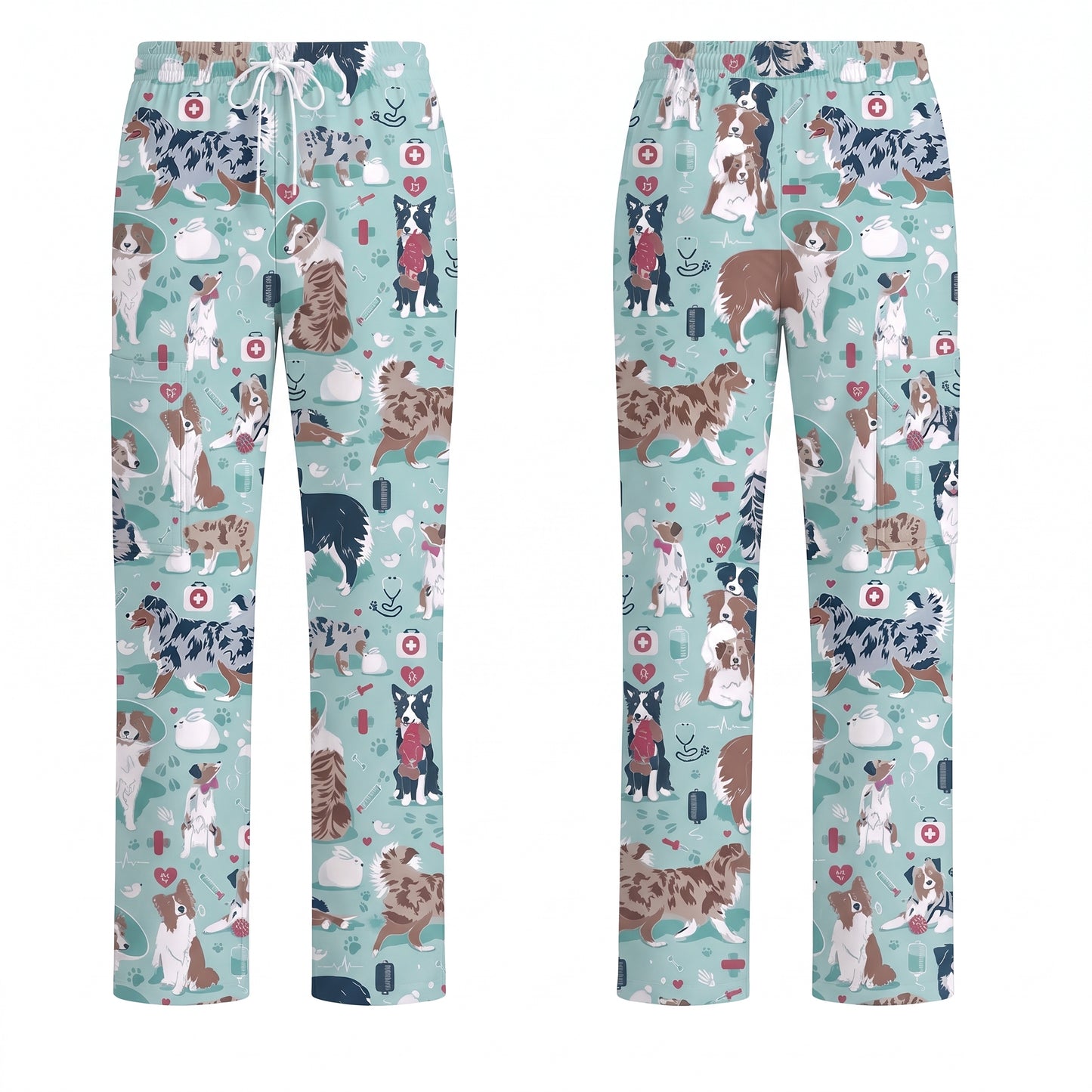 Cute Dog Pattern Veterinary Scrub Top, Breathable Fabrics Nursing Uniform, Gift For Nursing