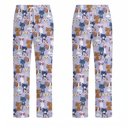 Curious Cat Scrub Top, Cute Cats Scrub Top for Women, Breathable Fabrics Nursing Uniform