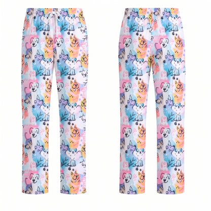 Cute Dog Pattern Scrub Top for Women, Colorful Cartoon Dogs Nursing Uniform, Funny Puppy Print Medical Scrub Shirt, Breathable Veterinary & Nurse Scrubs Gift