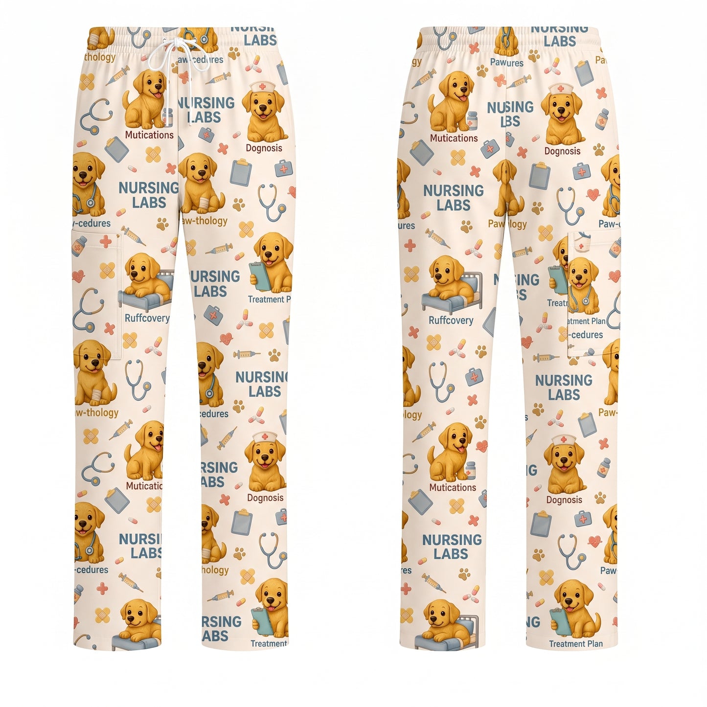 Labrador Nursing Scrub Top, Cute Dog Pattern Nurse Uniform, Comfortable Scrubs For Nurses