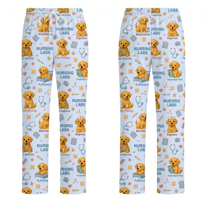 Labrador Nursing Scrub Top, Cute Dog Pattern Nurse Uniform, Comfortable Scrubs For Nurses