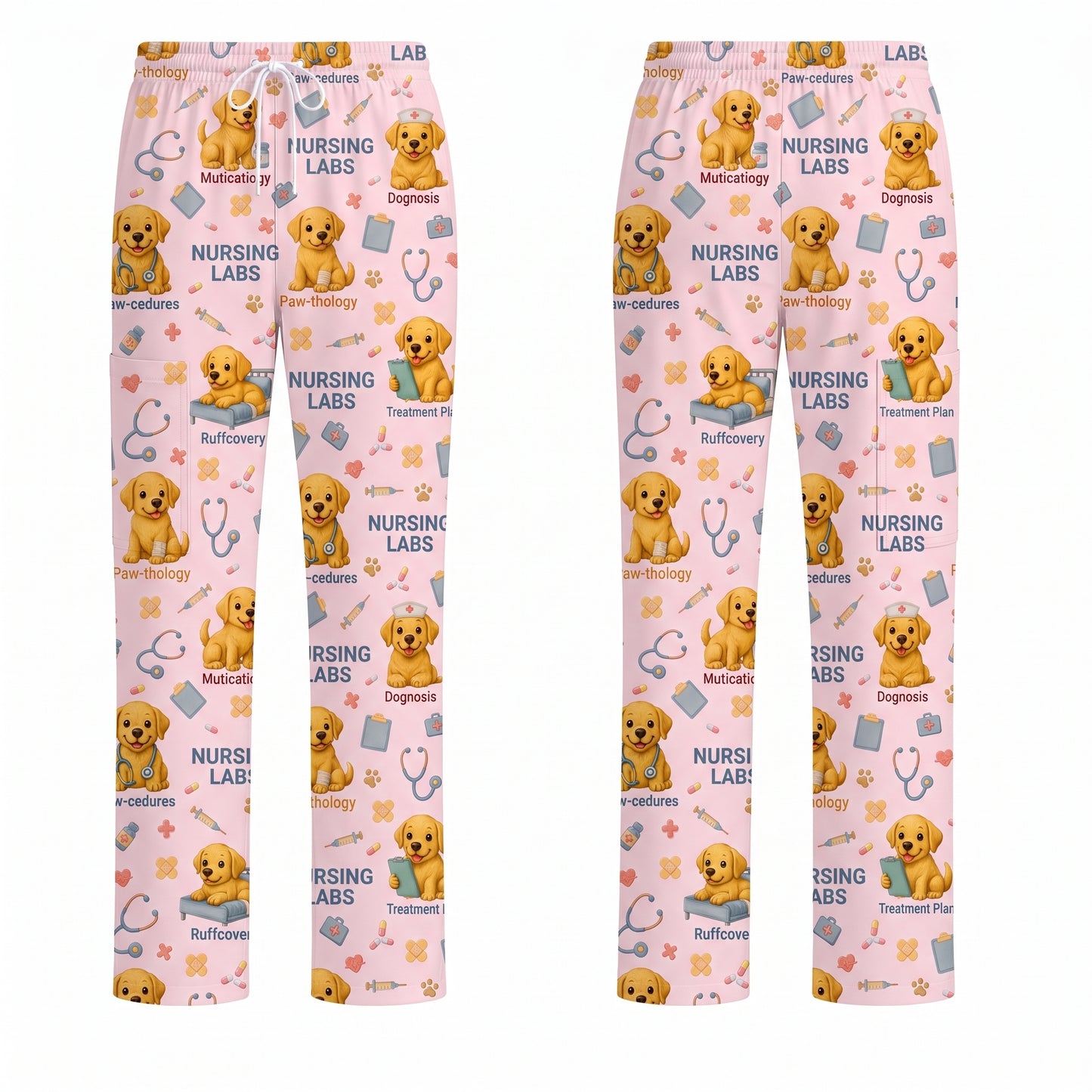 Labrador Nursing Scrub Top, Cute Dog Pattern Nurse Uniform, Comfortable Scrubs For Nurses