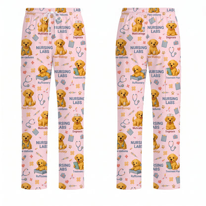 Labrador Nursing Scrub Top, Cute Dog Pattern Nurse Uniform, Comfortable Scrubs For Nurses