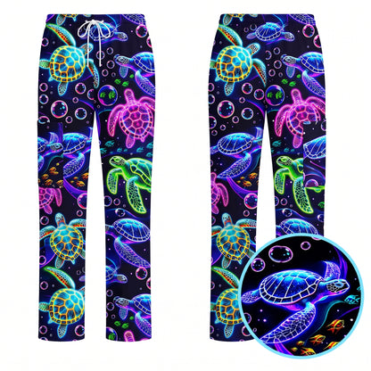Ocean Pattern Scrub, Neon Sea Turtle Swimming Bubble Ocean Scrub Top, Breathable Fabrics Nursing Uniform