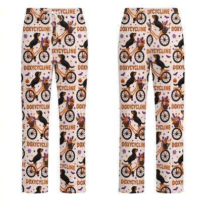 Funny Wiener Dog Pattern Scrub, Halloween Dachshund with Doxycycline Bike Scrub Top, Breathable Fabrics Nursing Uniform