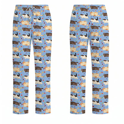 Chubby Cat Autumn Leaves Print Scrub Set, Cat Pattern Scrub For Nursing, Breathable Med Uniform