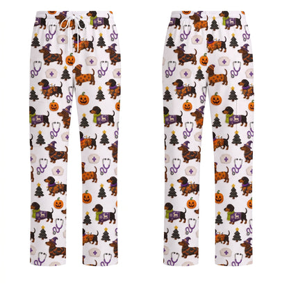 Funny Wiener Dog Pattern Scrub, Halloween Dachshund with Pumpkin Stethoscope Print Scrub Top, Breathable Fabrics Nursing Uniform (Copy)