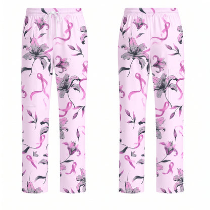Breast Cancer Awareness Scrub Top for Women, Pink Ribbon Lily Floral Nursing Uniform, Support Breast Cancer Warrior Gift