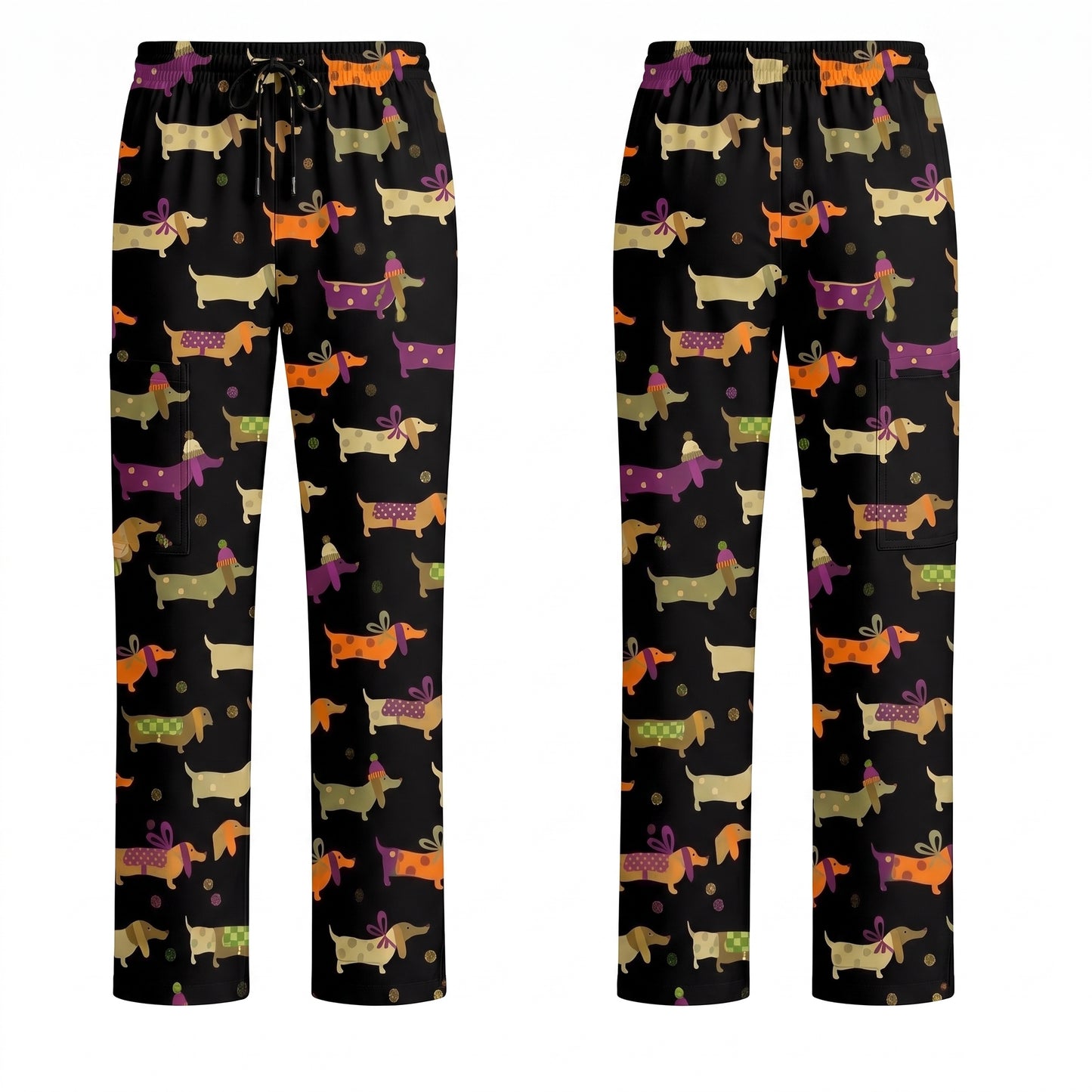 Funny Dachshund Pattern Scrub Top, Wiener Dog Nursing Scrub for Women, Breathable Veterinary Medical Uniform