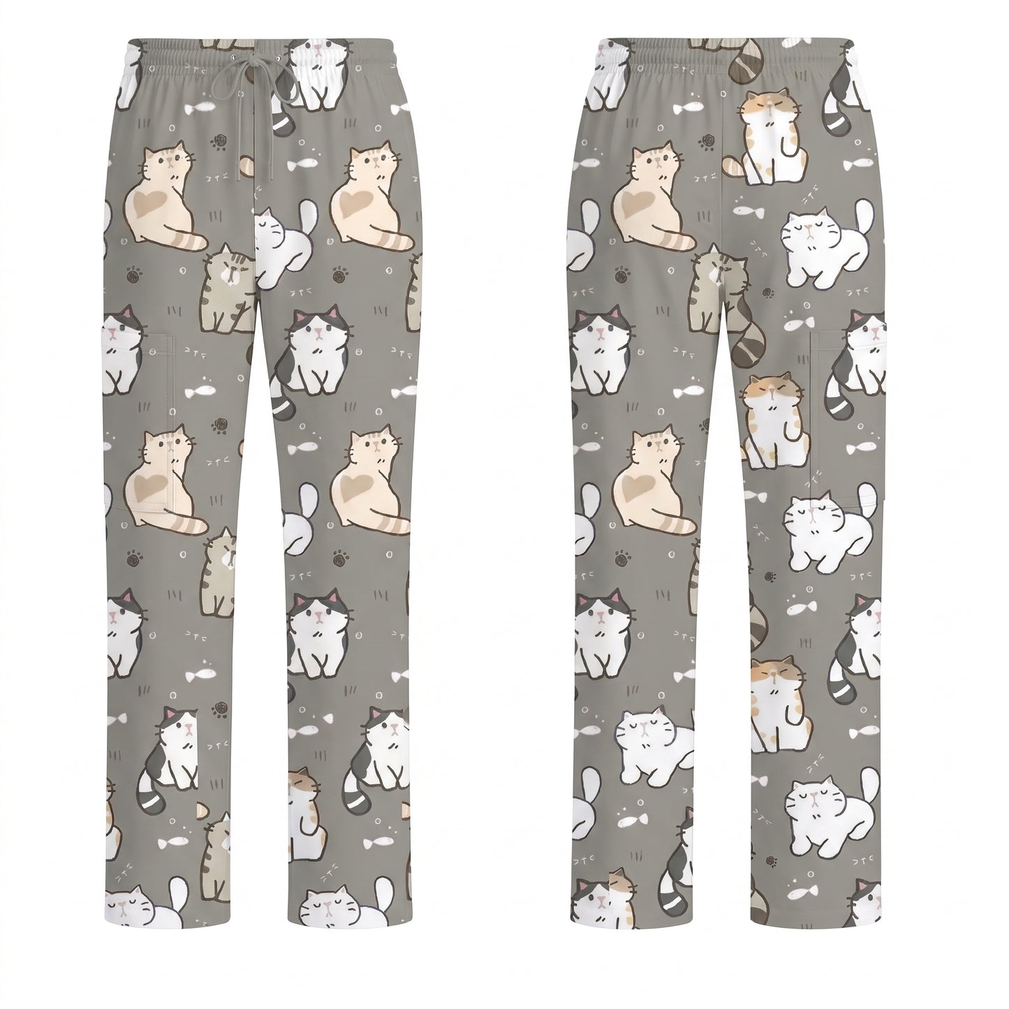 Funny Cat Scrub Set, Cute Cat Pattern Scrub For Nursing, Breathable Med Uniform