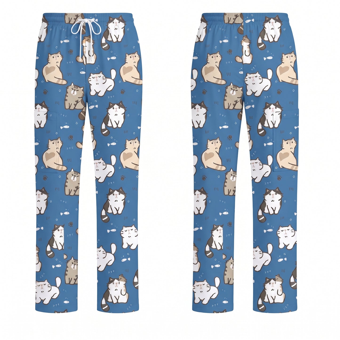 Funny Cat Scrub Set, Cute Cat Pattern Scrub For Nursing, Breathable Med Uniform