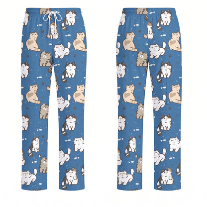 Funny Cat Scrub Set, Cute Cat Pattern Scrub For Nursing, Breathable Med Uniform