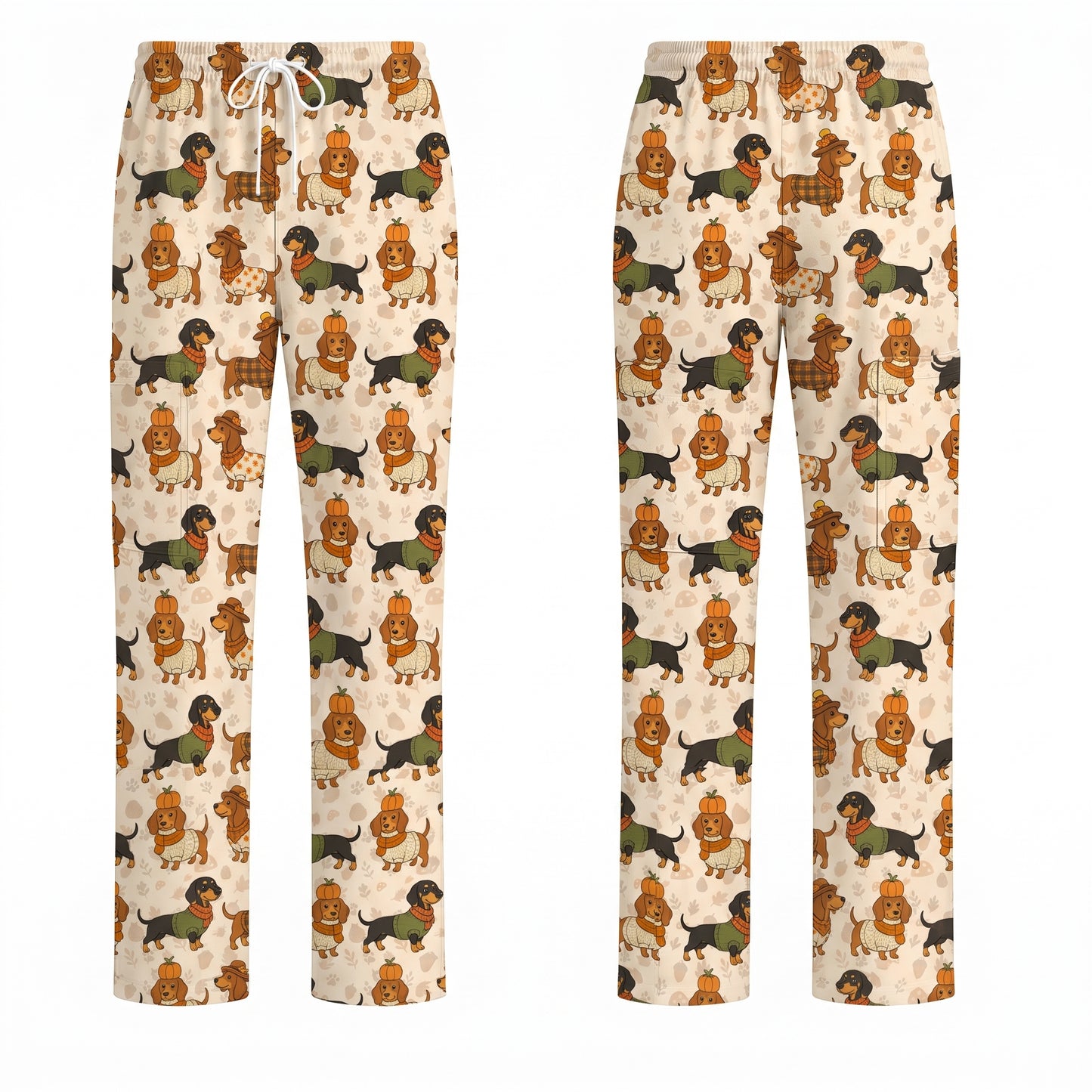 Autumn Dachshund Scrub Top, Cute Fall Wiener Dog Nursing Scrubs for Dog Lovers, Breathable Fabrics Nursing Uniform