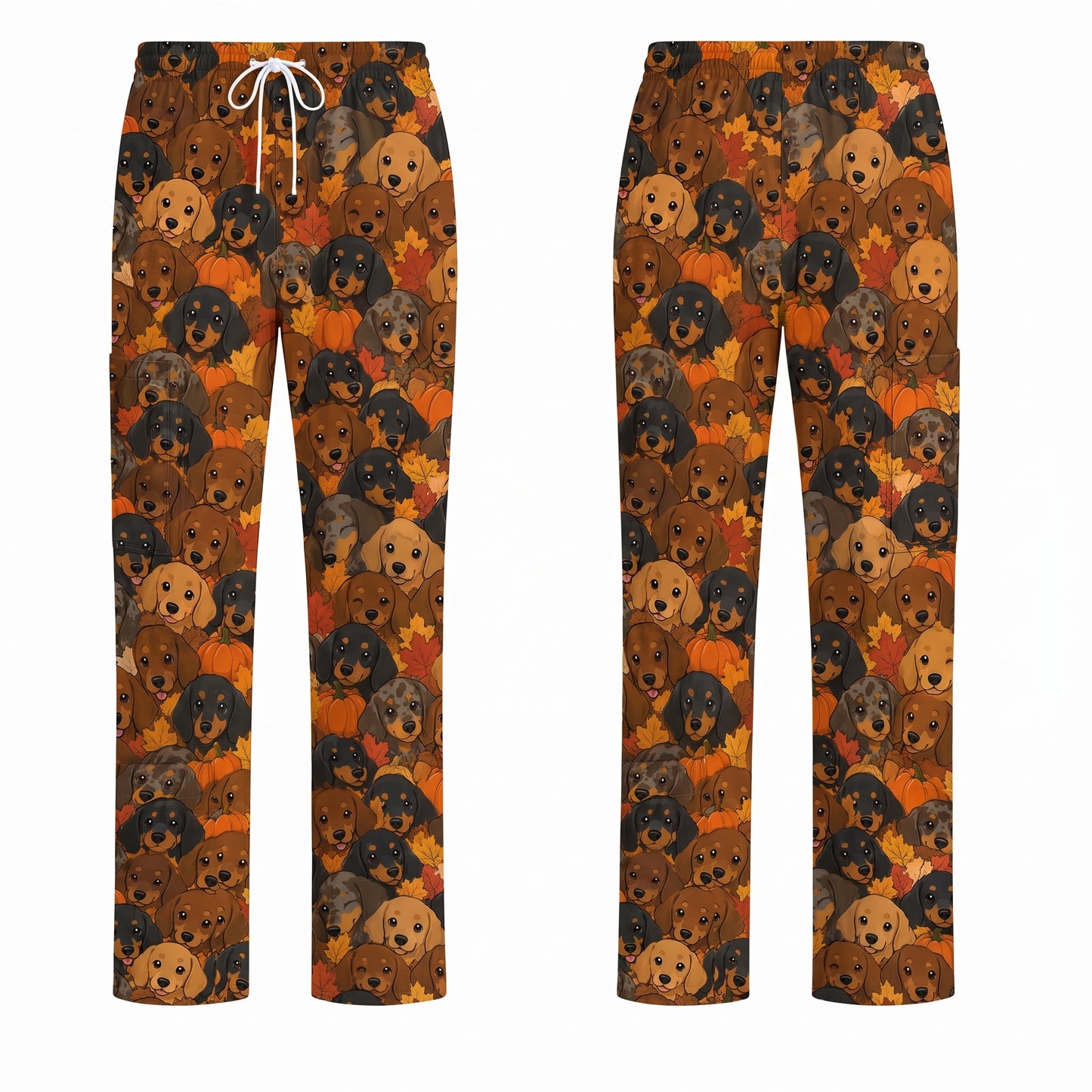 Funny Autumn Dachshund Scrub Top, Fall Wiener Dog Nurse Scrubs for Dog Lovers, Comfortable Uniform for Nurses