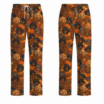 Funny Autumn Dachshund Scrub Top, Fall Wiener Dog Nurse Scrubs for Dog Lovers, Comfortable Uniform for Nurses
