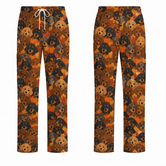 Funny Autumn Dachshund Scrub Top, Fall Wiener Dog Nurse Scrubs for Dog Lovers, Comfortable Uniform for Nurses