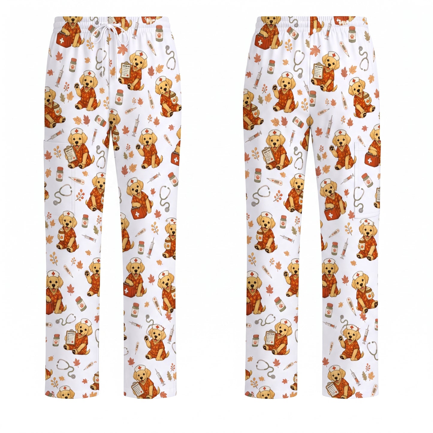 Autumn Labrador Retriever Scrub Top, Fall Dog Nursing Uniform for Veterinary Professionals, Cozy Autumn Nurse Scrubs for Dog Lovers