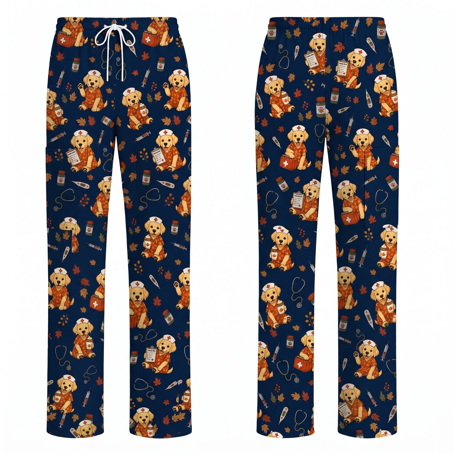 Autumn Labrador Retriever Scrub Top, Fall Dog Nursing Uniform for Veterinary Professionals, Cozy Autumn Nurse Scrubs for Dog Lovers