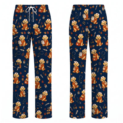 Autumn Labrador Retriever Scrub Top, Fall Dog Nursing Uniform for Veterinary Professionals, Cozy Autumn Nurse Scrubs for Dog Lovers