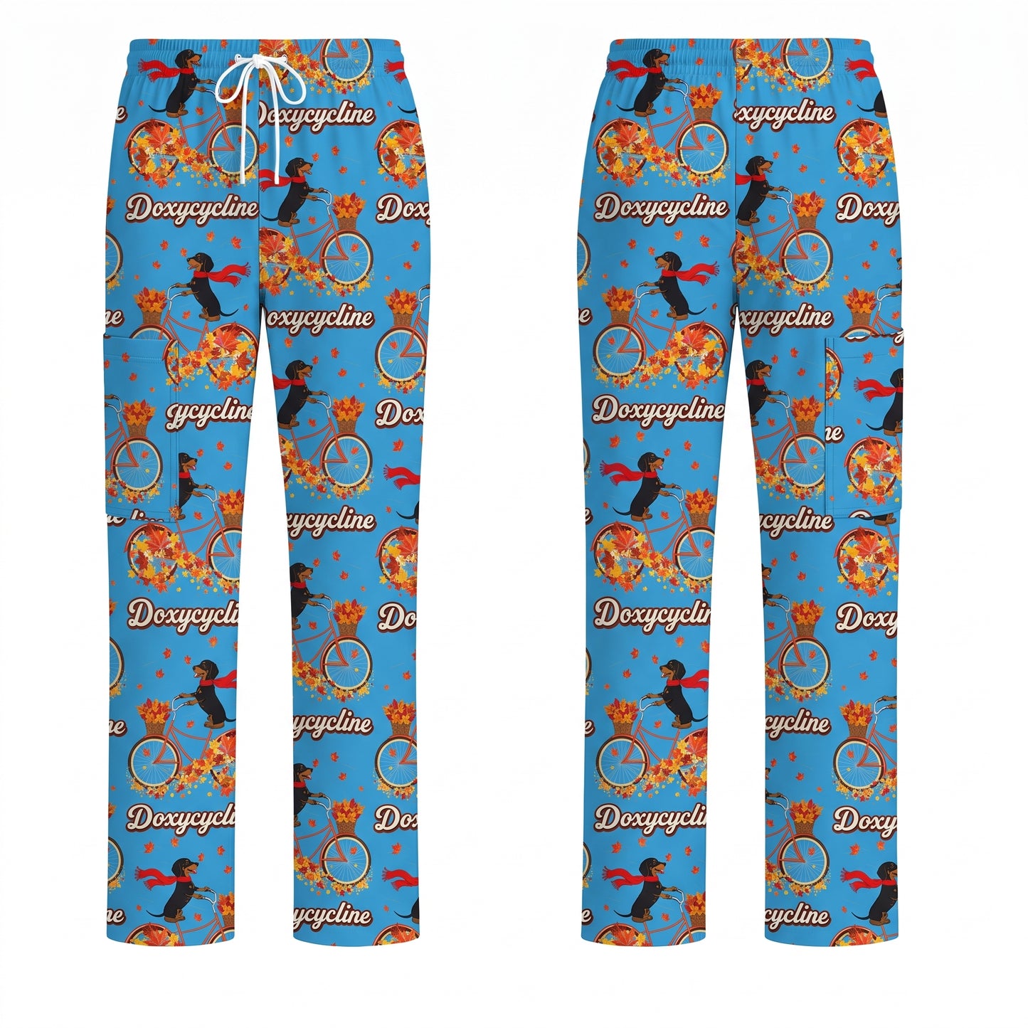 Autumn Dachshund Scrub Top, Cute Wiener Dog Fall Nursing Uniform, Breathable Veterinary Scrub Shirt