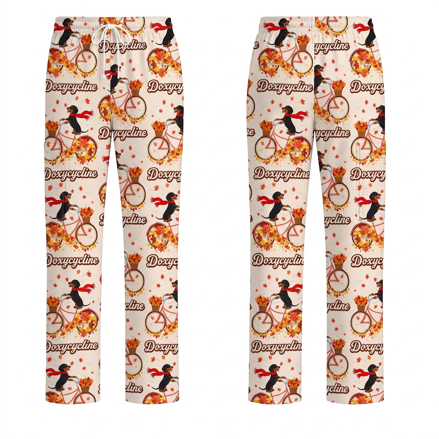 Autumn Dachshund Scrub Top, Cute Wiener Dog Fall Nursing Uniform, Breathable Veterinary Scrub Shirt