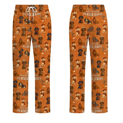 Autumn Dachshund Scrub Top, Wiener Dog Fall Nursing Uniform for Dog Lovers, Comfortable Scrubs for Nurses