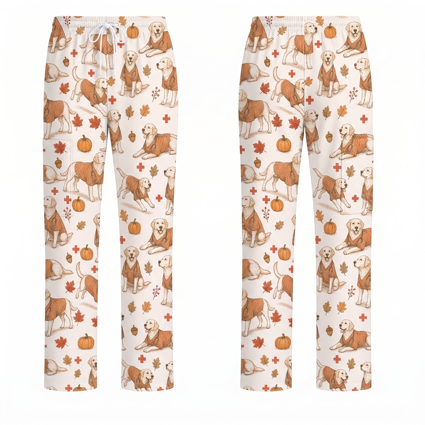 Fall Labrador Retriever Scrub Top, Autumn Labrador Nursing Uniform for Healthcare Workers, Comfortable Scrubs for Nurses