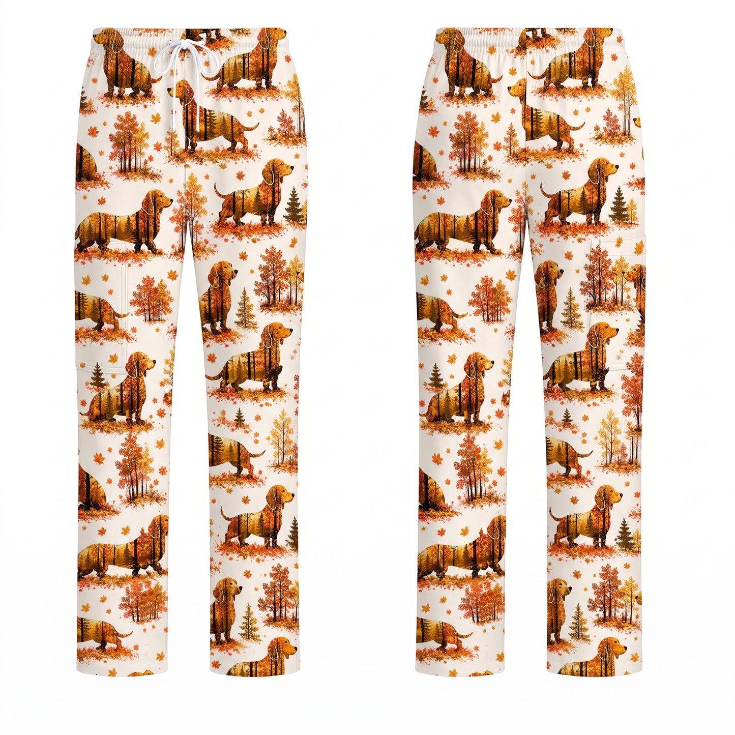 Autumn Dachshund Scrub Top, Fall Wiener Dog Nursing Uniform for Healthcare Workers, Cute Dachshund Nurse Scrubs for Dog Lovers