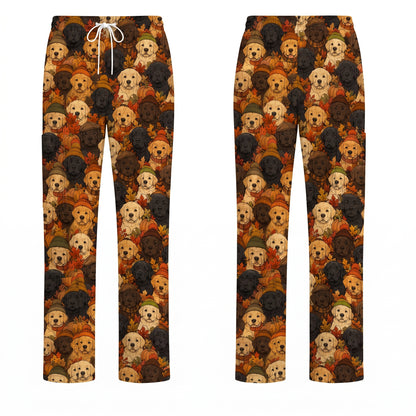 Autumn Labrador Scrub Top, Fall Labrador Retriever Nursing Uniform for Dog Lovers, Cozy Nurse Scrubs with Labrador Pattern