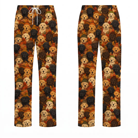 Autumn Labrador Scrub Top, Fall Labrador Retriever Nursing Uniform for Dog Lovers, Cozy Nurse Scrubs with Labrador Pattern